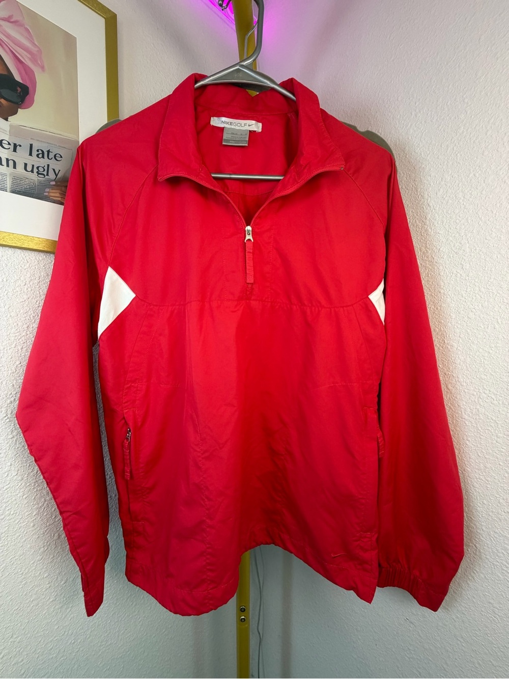Nike Red Golf Boys Medium Windbreaker Jacket with White Logo